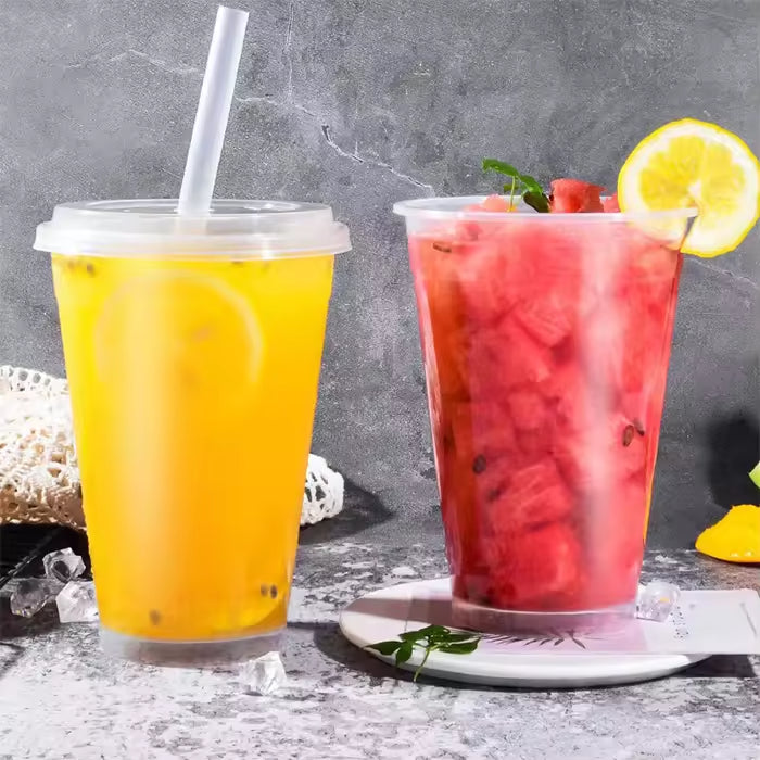 Custom Logo 1000ml 32oz Transparent/Frost Hard PP Plastic Bubble Tea Cups Fruit Tea Large Cup