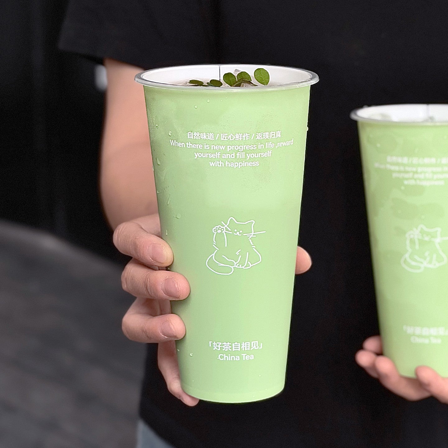 90mm Diameter Commercial In-Mold Injection Molded Milk Tea Cup, Disposable Thickened Coffee Cup with Lid for Takeout Packaging