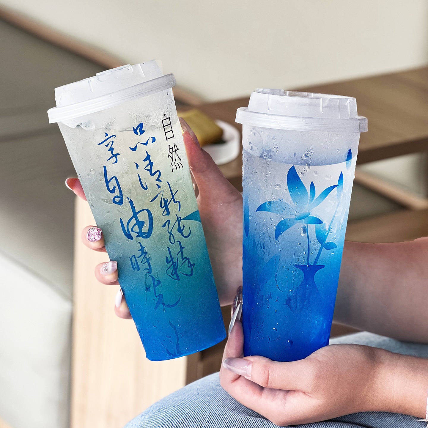 Milk Tea Cup, Disposable Lemon Tea Cup, 90mm Diameter In-Mold Injection Molded Cold Drink Cup with Lid, Commercial Use.