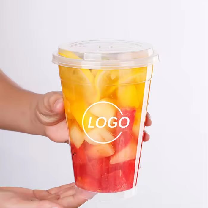Custom Logo 1000ml 32oz Transparent/Frost Hard PP Plastic Bubble Tea Cups Fruit Tea Large Cup