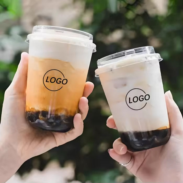 Custom Logo Printed 10/12/14/16/18/20oz U Shape PP Disposable Cold Drink Boba Tea Ice Coffee Plastic Cups With Lids
