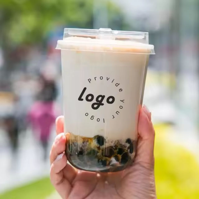 Custom Printed Logo Disposable Clear 10/12/14/16/20oz PP U Shape Juice Bubble Tea Ice Coffee Plastic Cups with Lids